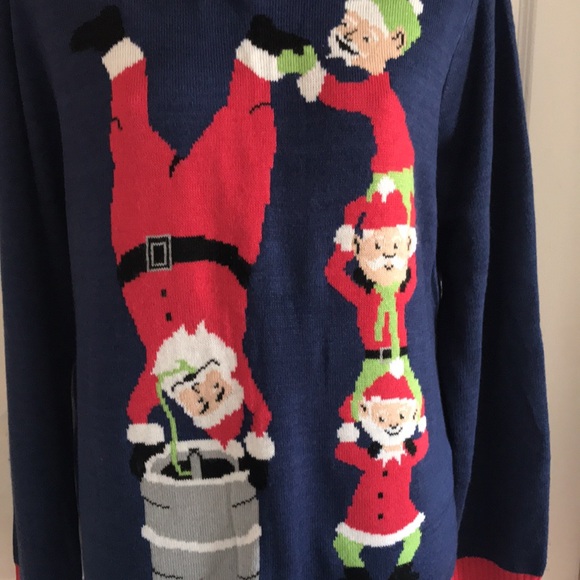Tipsy Elves- Santa and Elves beer keg- Ugly Christmas Sweater-XL - Picture 2 of 6